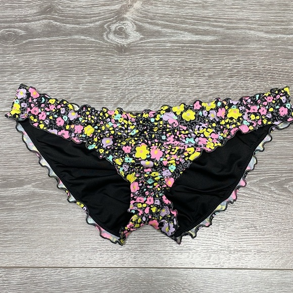 Victoria’s Secret Bikini Ruffle Cheeky Bottom Ruffle Halter Aqua Floral M/34C - Picture 2 of 16